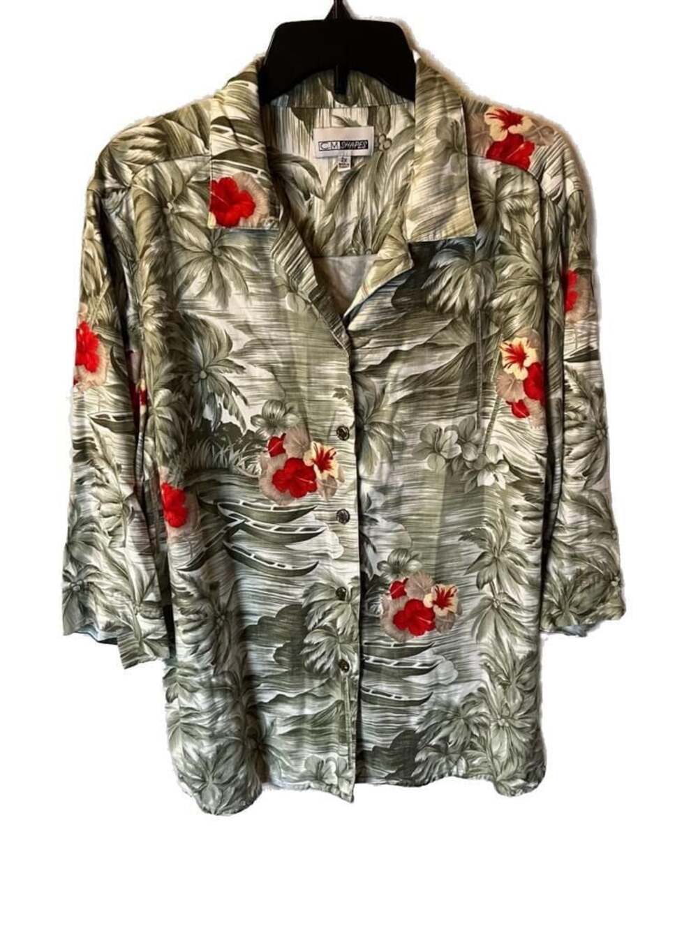C.M.Shapes VTG Rayon Tropical Floral Hibiscus Canoe Button up Hawaiian shirt 2X